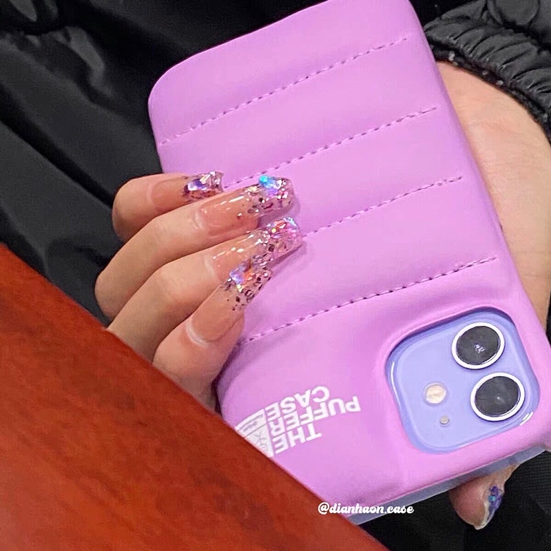 Ốp phao iphone 12 12 pro xsmax puffer case màu hồng tím xanh style Âu Mỹ