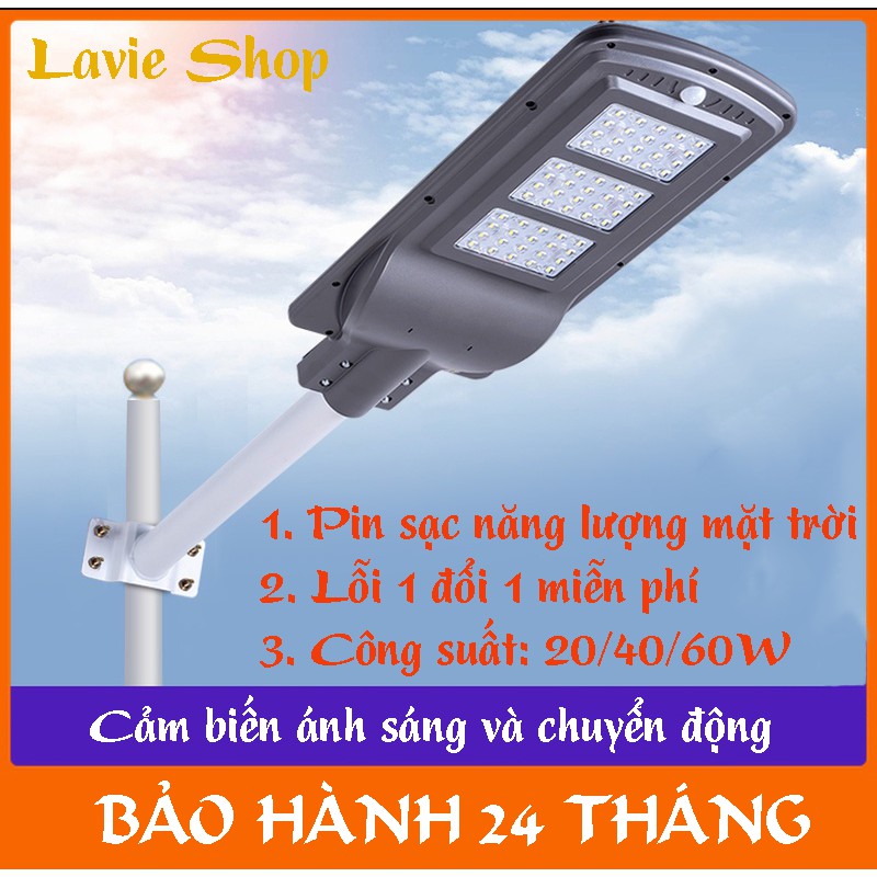 Đèn Led Năng Lượng Mặt Trời, Đèn Đường, Đèn Ngoài Trời Công Suất Lớn 20W/40W/60W Không Cần Dùng Điện Bảo Hành VT160A