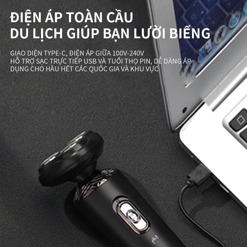 Máy cạo râu đa năng 3 trong 1 chống nước IPX7 có thể thay lưỡi pin sạc siêu bền