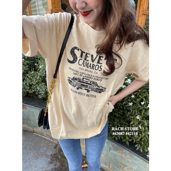 Áo thun in chữ STEVE'S CAMAROS