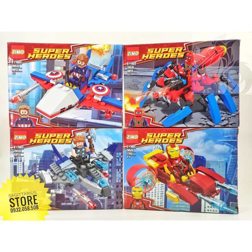 Lego Zimo ZM535 Lắp Ráp Biệt Đội Siêu Anh Hùng Marvel ( 4 Hộp - 320 Mảnh )( Hàng có sẵn )