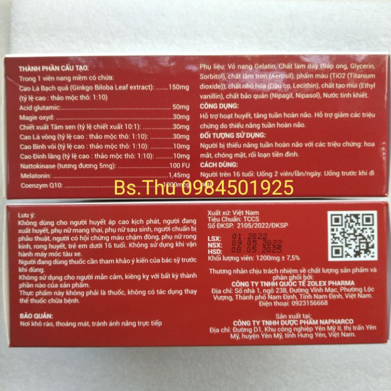 Hoạt huyết T-Đình Napharco T Đình hộp 60 viên hỗ trợ tăng cường tuần hoàn máu não