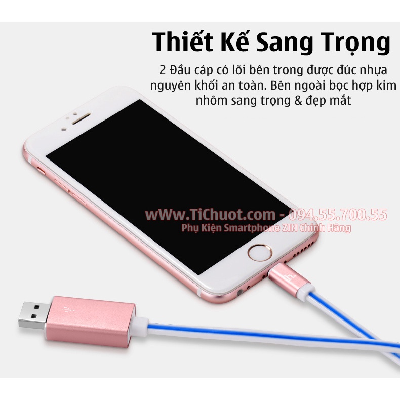 Cáp Light.ning HO.CO U2 Đầu Nhôm Có LED Chạy Trong Dây Chống Gãy