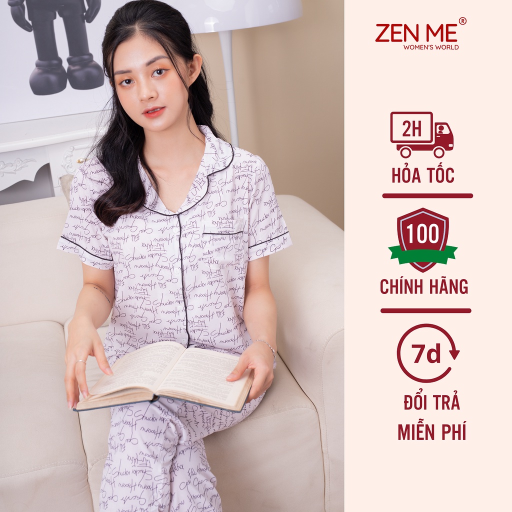 Đồ Bộ Nữ Phong Cách Pijama Chất Liệu Lụa Giấy Luxury In Họa Tiết Chữ PJD0721, Zen Me Women's World