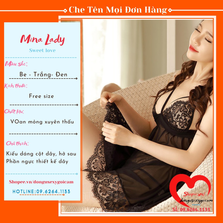 Váy ngủ hai dây-Đồ Ngủ Sexy Nữ kèm quần lót lọt khe gợi cảm sexy xuyên thấu free size SMLXL SEXY MC