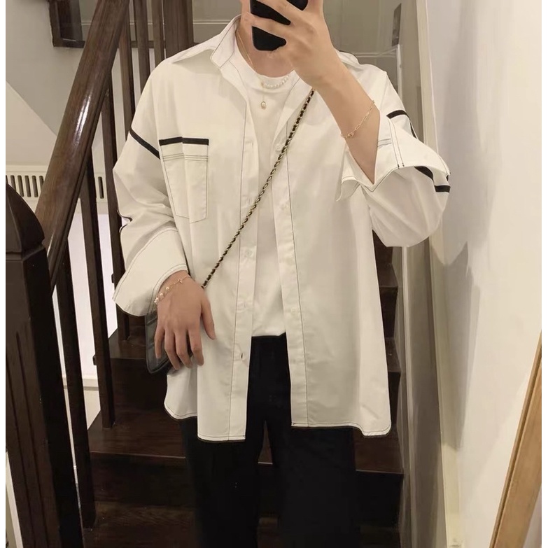 Áo Sơmi Trắng Mix Đen Phong Cách Hàn Quốc