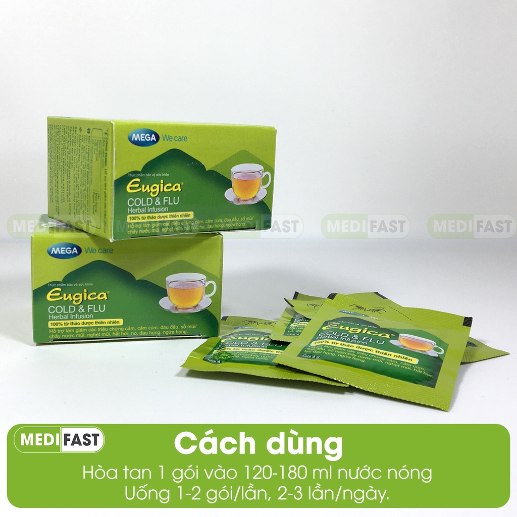 Eugica trà giải cảm - Hộp 10 gói - phòng cúm, ngạt mũi, hắt hơi, cảm lạnh từ thảo dược