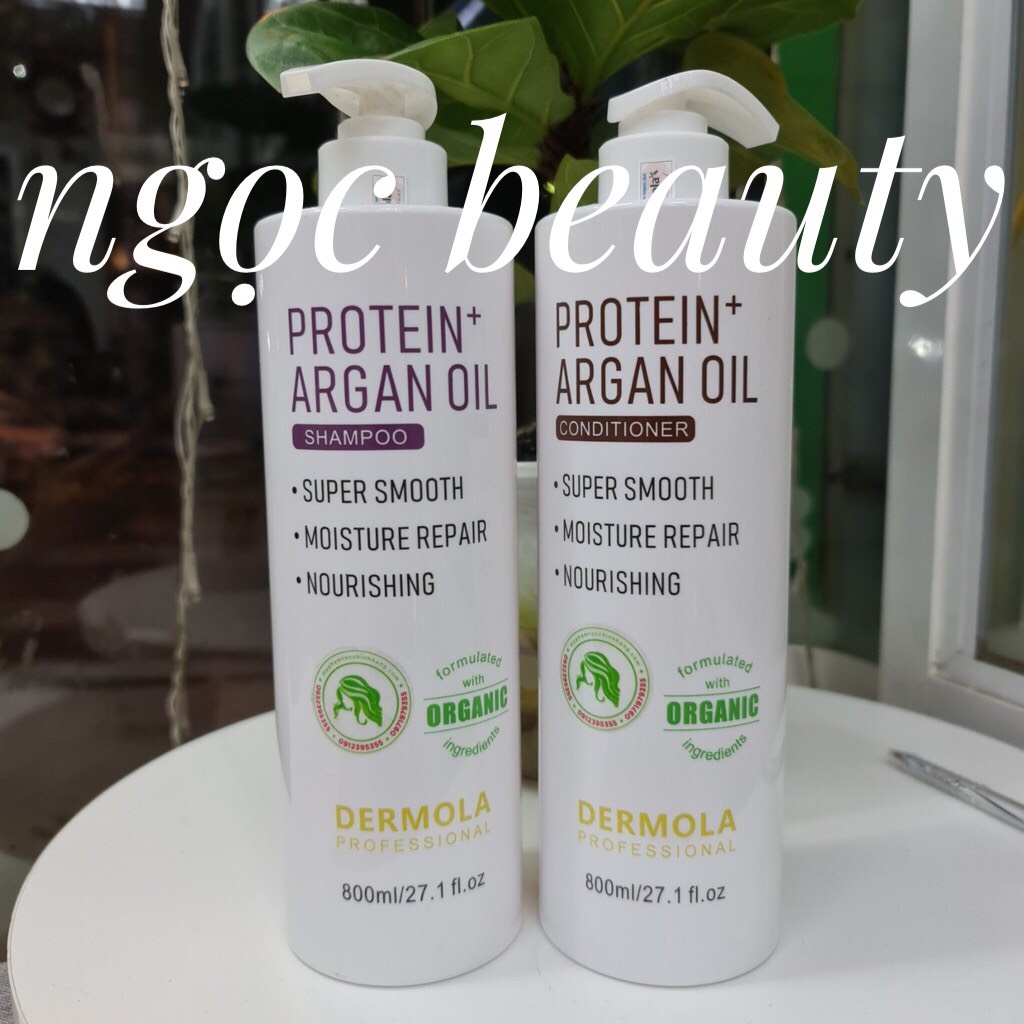 Cặp Dầu Gội Xả Dermola Organic Protein Argan Oil 800ml dưỡng ẩm phục hồi thơm hương nước hoa