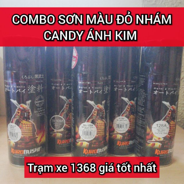 SƠN SAMURAI COMBO MÀU ĐỎ NHÁM CANDY ÁNH KIM GỒM 5 CHAI