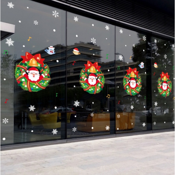 Decal dán tường Noel Hít Tĩnh Điện không Dơ Kính - Vòng Noel Đáng yêu nhiều mẫu