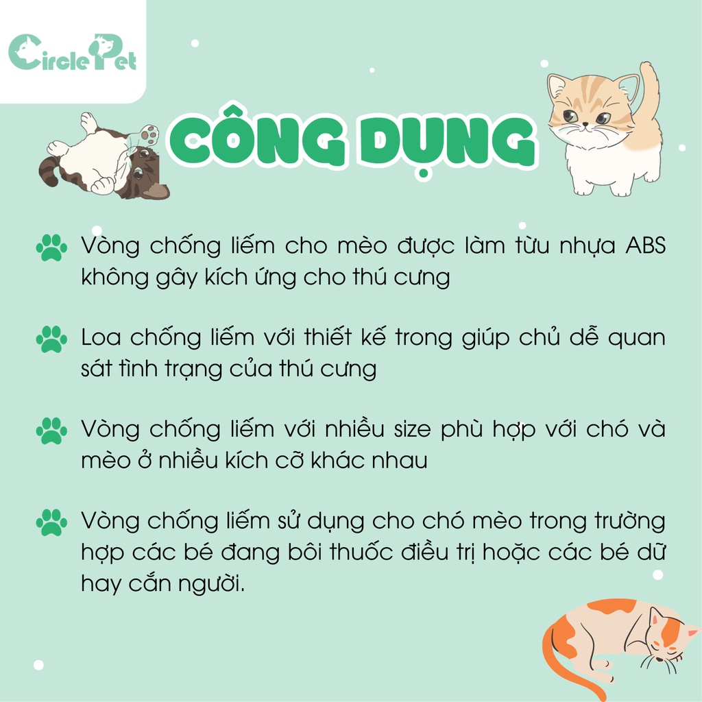 Loa Chống Liếm Thuốc / Vòng Đeo Cổ Chống Liếm Cho Chó Mèo Thú Cưng Đủ Size - Circle Pet