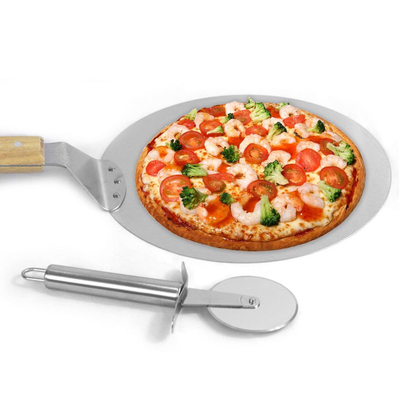 Set 3 dụng cụ làm bánh pizza xẻng chuyển phới và dụng cụ cắt thép không gỉ bền dành cho nhà bếp