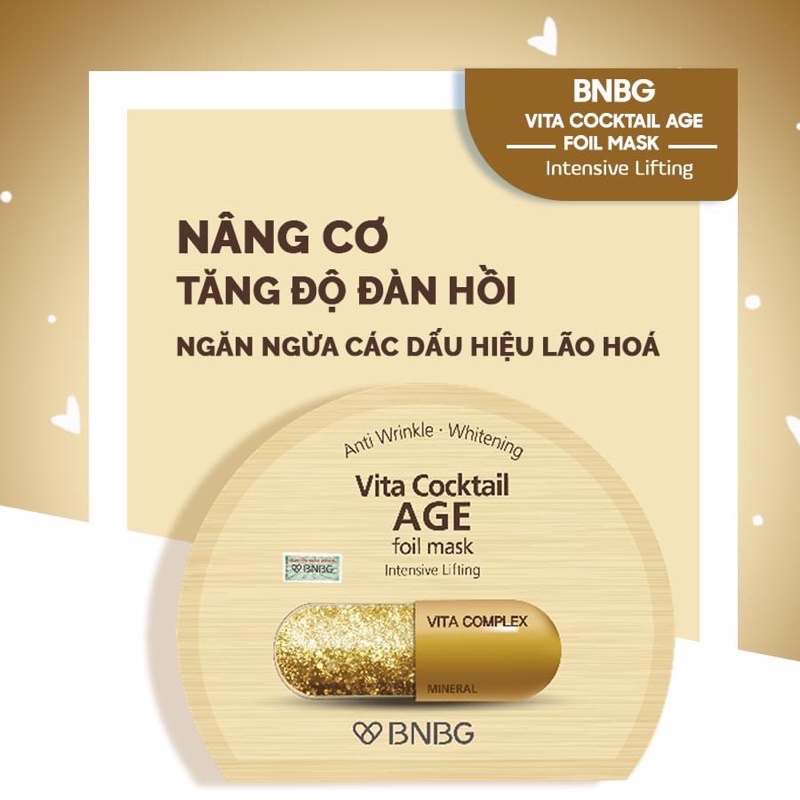 Combo 5 miếng Mặt nạ thiếc vàng Chống Lão Hóa, Giảm Nếp Nhăn BNBG Vita Cocktail Age Foil Mask Intensive Lifting 30ml