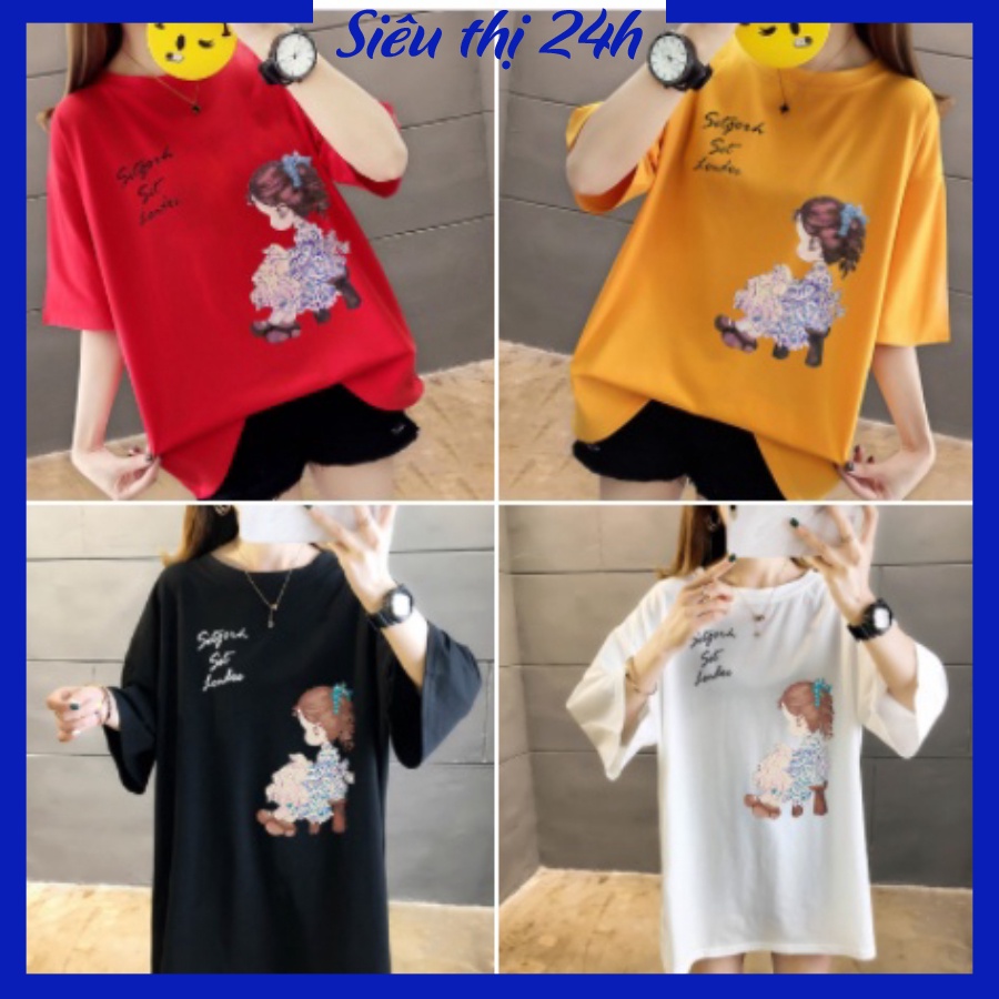 Áo thun form rộng tay lỡ, áo phông unisex Siêu thị 24 giờ in hình Công Chúa Tuyết