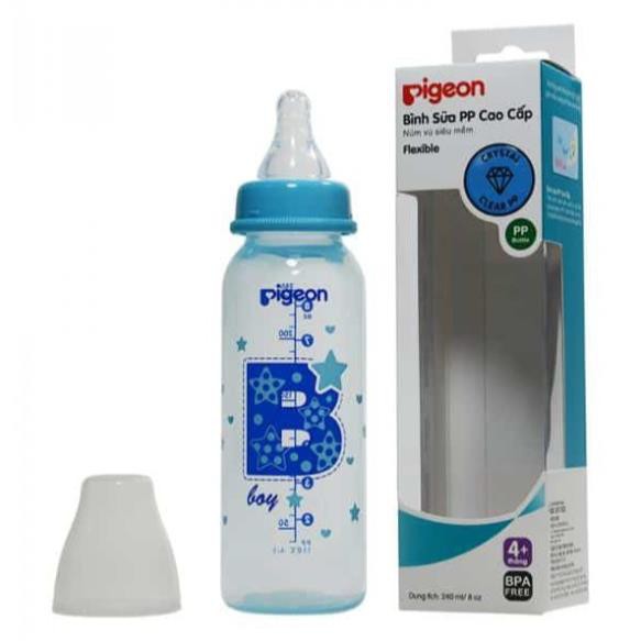 [Mã FMCGMALL - 8% đơn 250K] Bình sữa Pigeon 120ml / 240ml cổ hẹp PP cao cấp bé trai, bé gái