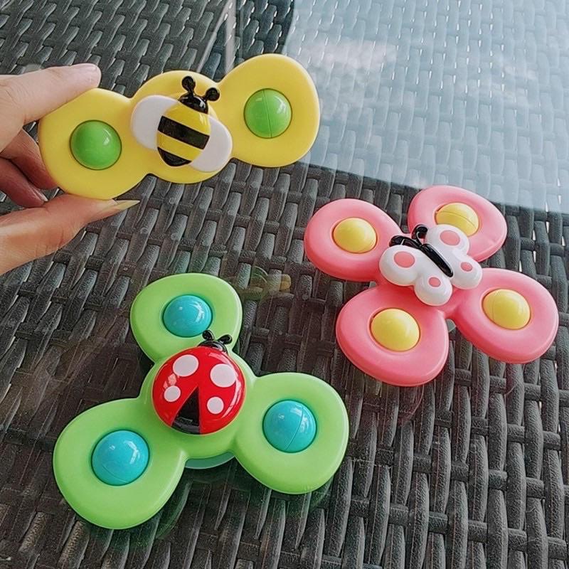 Set 3 đồ chơi con quay spinner hình côn trùng vui nhộn cho bé, bộ 3 chong chóng dính tường cho bé