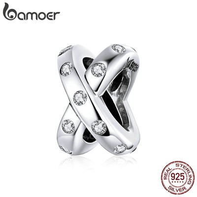 Hạt charm Bamoer chất liệu bạc 925 thiết kế đan chéo làm phụ kiện trang trí vòng đeo tay