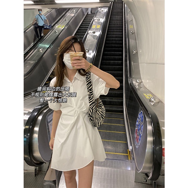 Đầm Trắng Tay Phồng Thiết Kế Lệch Tà Thời Trang Mùa Hè Mới Cho Nữ