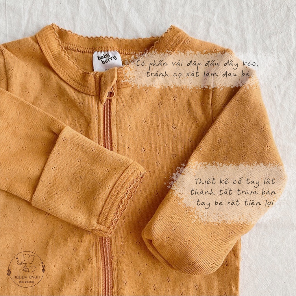 🅷.🄴🅅🄰🄽 [0-3m] Đồ ngủ sleepsuit, cổ tay lật dây khoá kéo cho bé, hiệu Baby Berry và Cotton-on, cao cấp, màu trơn pastel