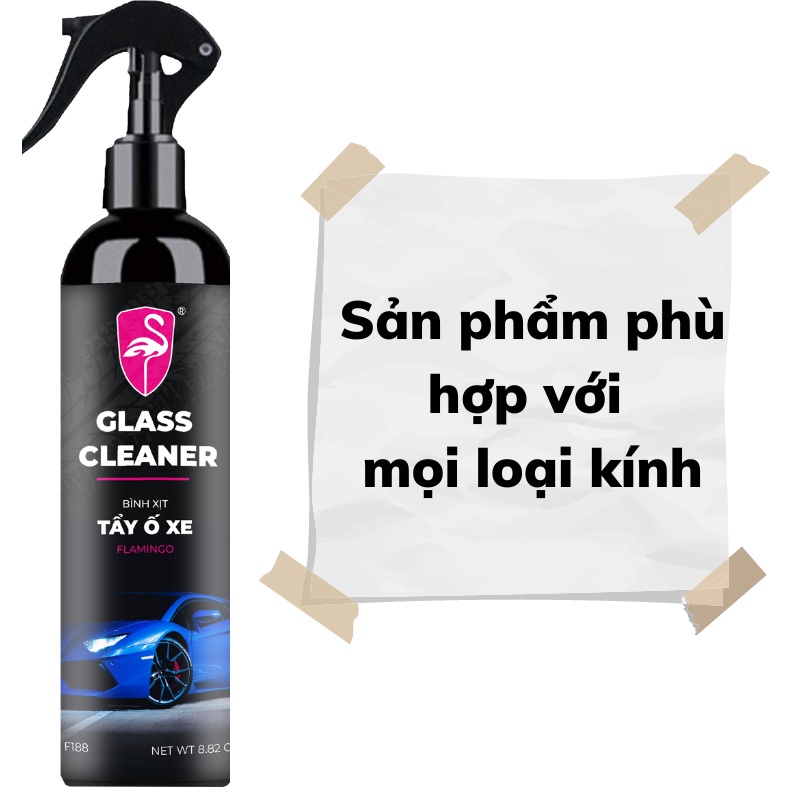 (Tặng mút chuyên dụng)Chai xịt tẩy Ố Kính Ô tô FLAMINGO-Tẩy Cặn Canxi- Làm Sạch Kính Xe Bị Ố Mốc,MờĐục- phủ nano