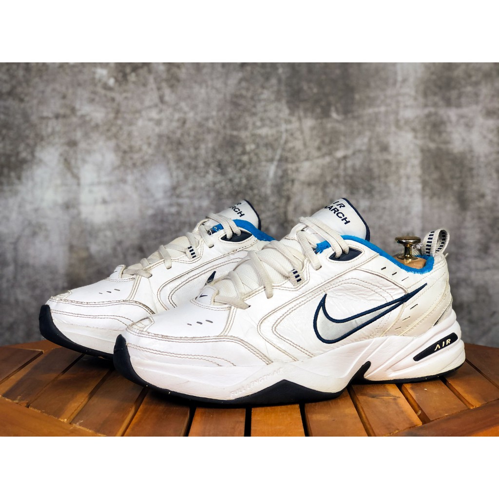 (SIZE 43) Giày thể thao chính hãng 2hand NIKE AIR MONARCH IV 4 WHITE/METALLIC SILVER-NAVY