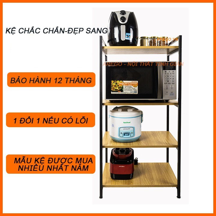 KỆ ĐỨNG ĐỂ LÒ VI SÓNG 4 TẦNG KHUNG SẮT GIÁ GỖ ÉP THANH MDF