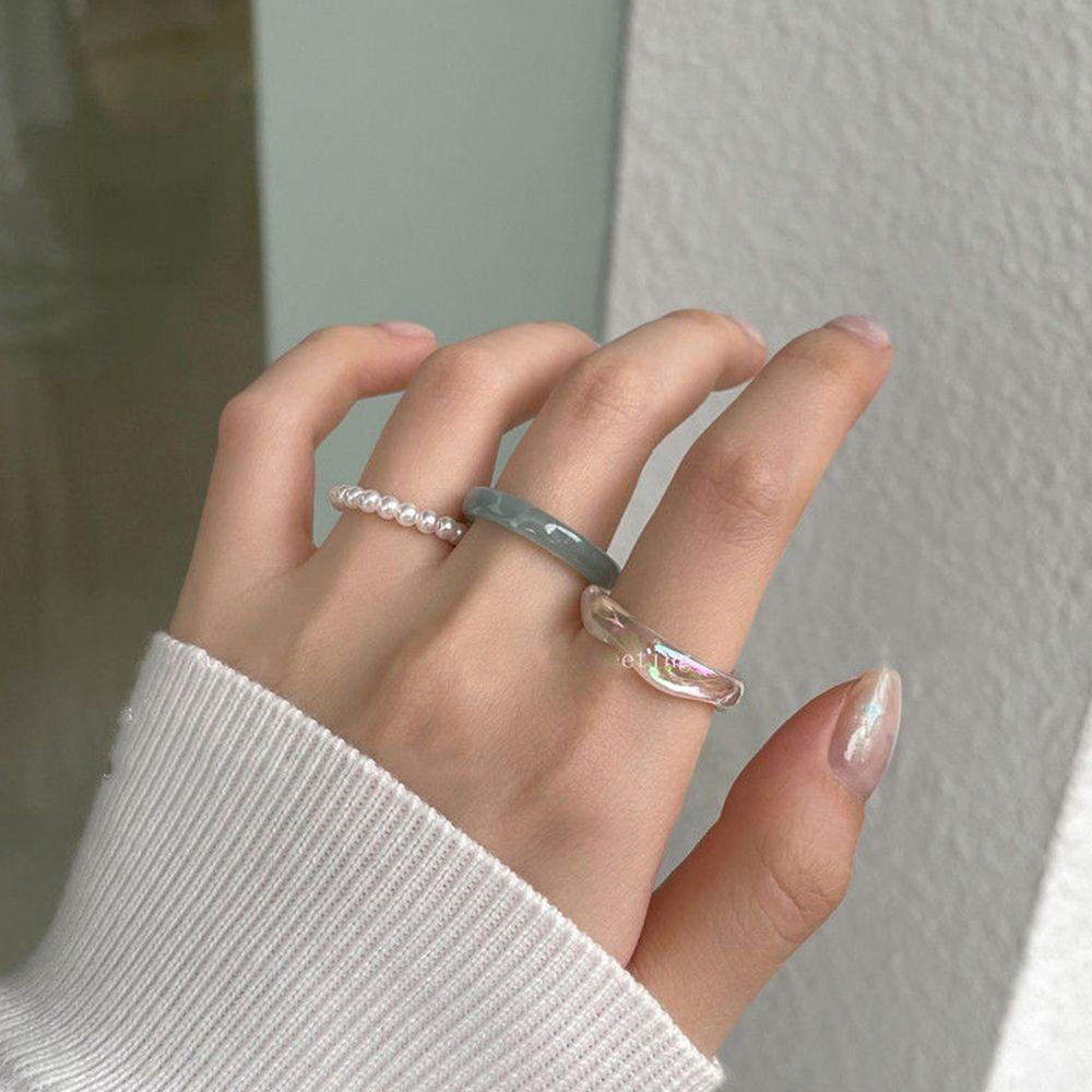 Bộ 3 Nhẫn Nhựa Đính Đá Thời Trang Cho Nữ