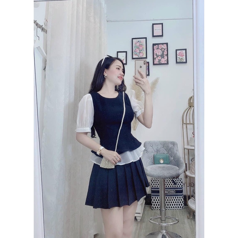 Áo Peplum bigsize phối tơ phom đẹp che bụng gọn dáng AK08