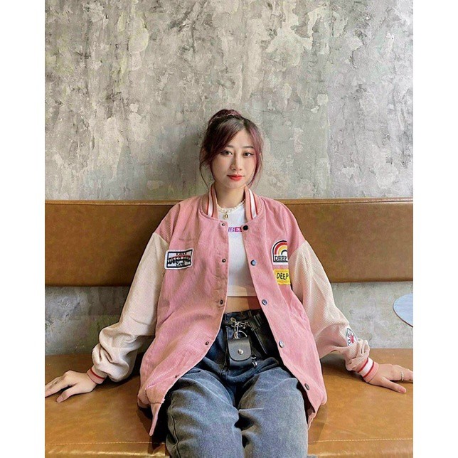 Áo khoác nhung, áo nhung bomber logo cầu vồng, phù hợp nam và nữ ken fashion