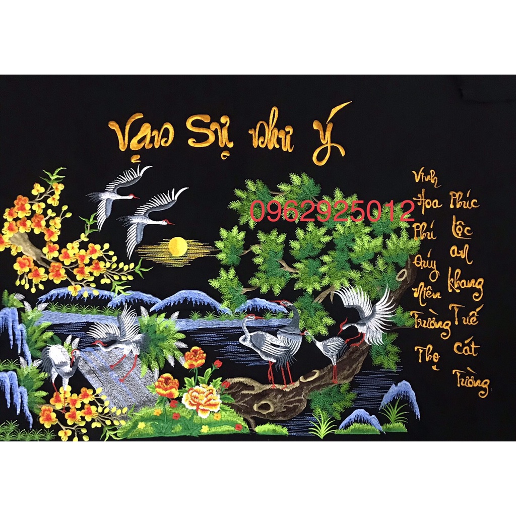 Tranh thêu GIÀU SANG PHÚ QUÝ với đày đủ sai số từ kt 50-70cm đến 80-120cm với 2 màu đen và trắng