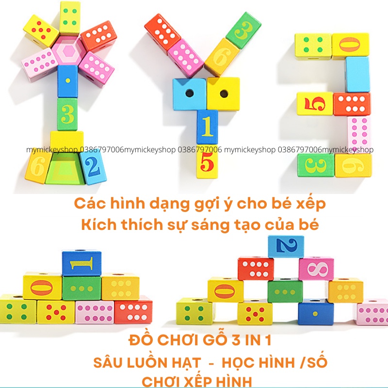 Bộ đồ chơi gỗ luồn hạt xỏ dây xâu xếp hình học số topbright Caterpillar Lacing Blocks 7715 chú sâu háu ăn bé 18 tháng