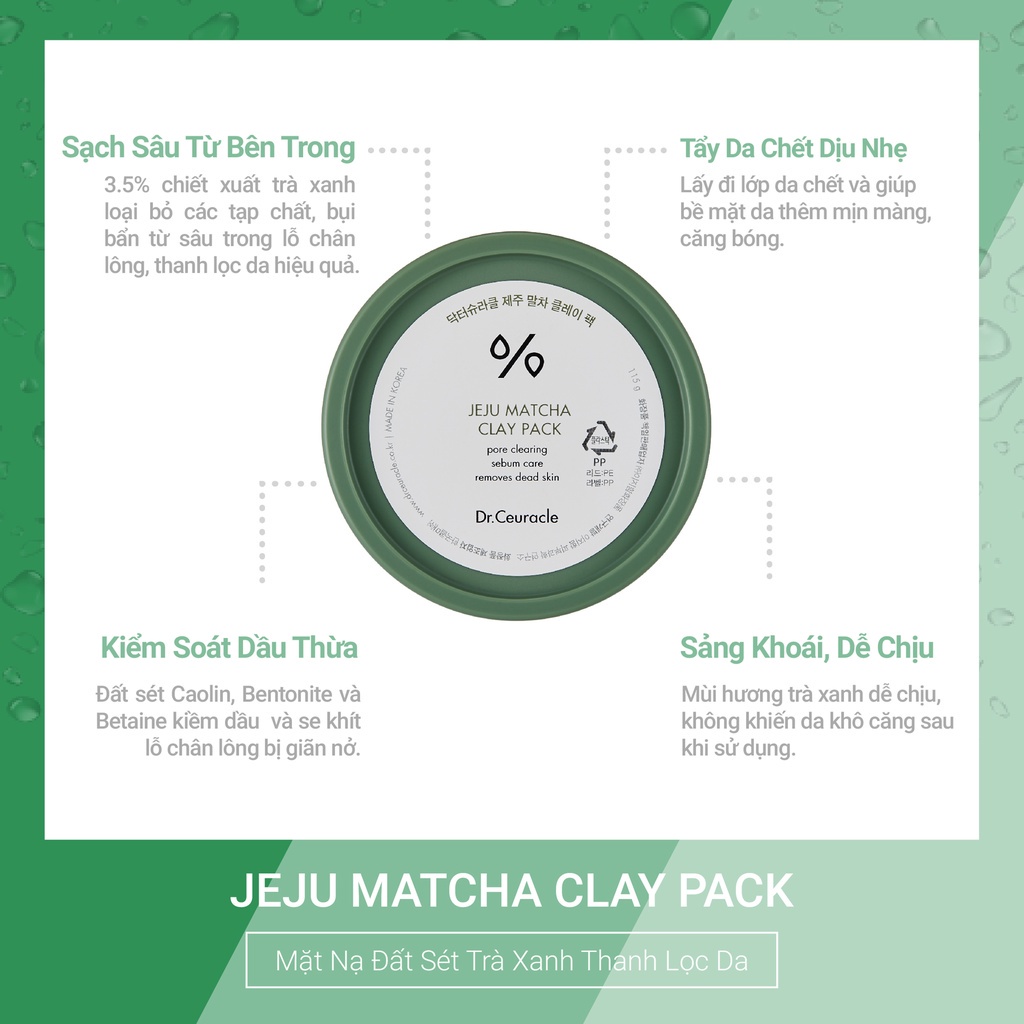Mặt Nạ Đất Sét Trà Xanh Dr.Ceuracle Jeju Matcha Clay Mask 115g