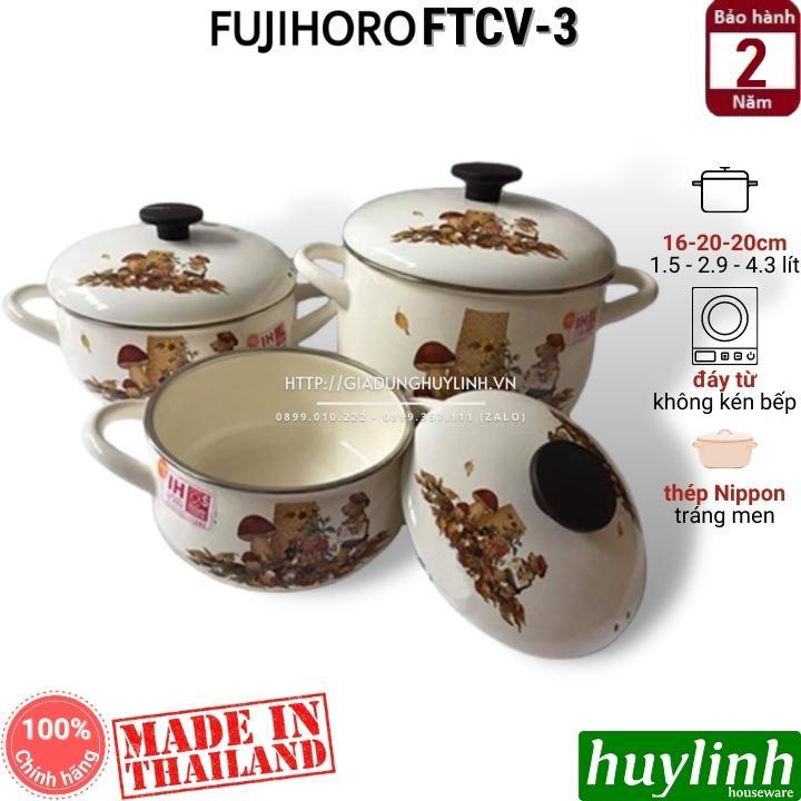 Bộ 3 nồi tráng men đáy từ Fujihoro FTCV-3 - (1.5 - 2.9 - 4.3 lít) - made in Thái Lan