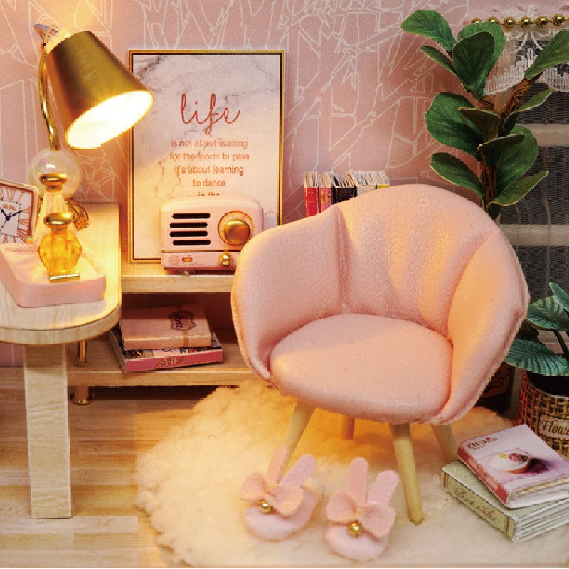 Mô hình nhà DIY Doll House Girlish Dream Kèm Mica Chống bụi, Bộ dụng cụ và Keo dán