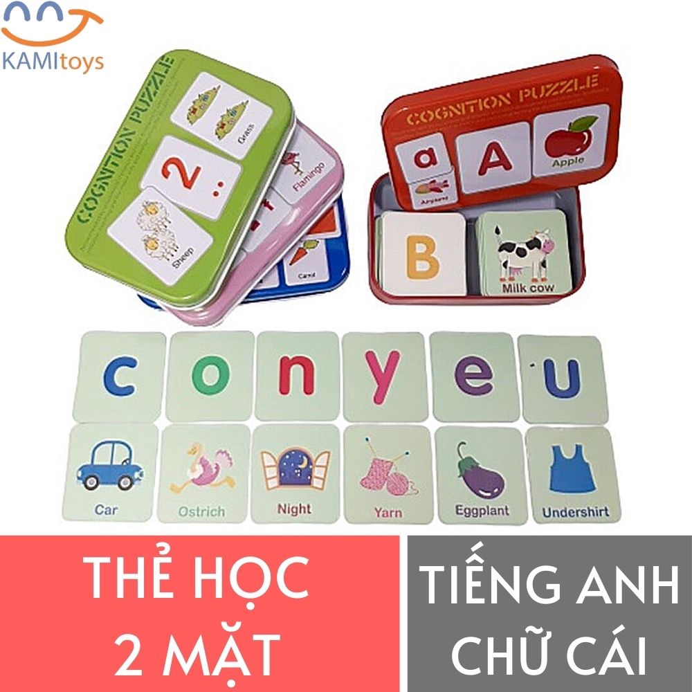 Đồ chơi giáo dục sớm cho bé ❤️ Thẻ có Hộp sắt❤️ làm quen Tiếng Anh Chữ cái Chữ số mã 53015