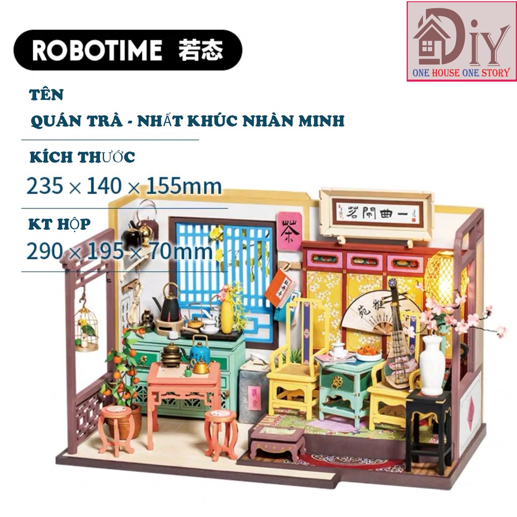 Mô hình nhà búp bê lắp ráp bằng gỗ DIY QUÁN TRÀ - Robotime (Kèm keo + LED) - Quà tặng sinh nhật tự làm bằng gỗ