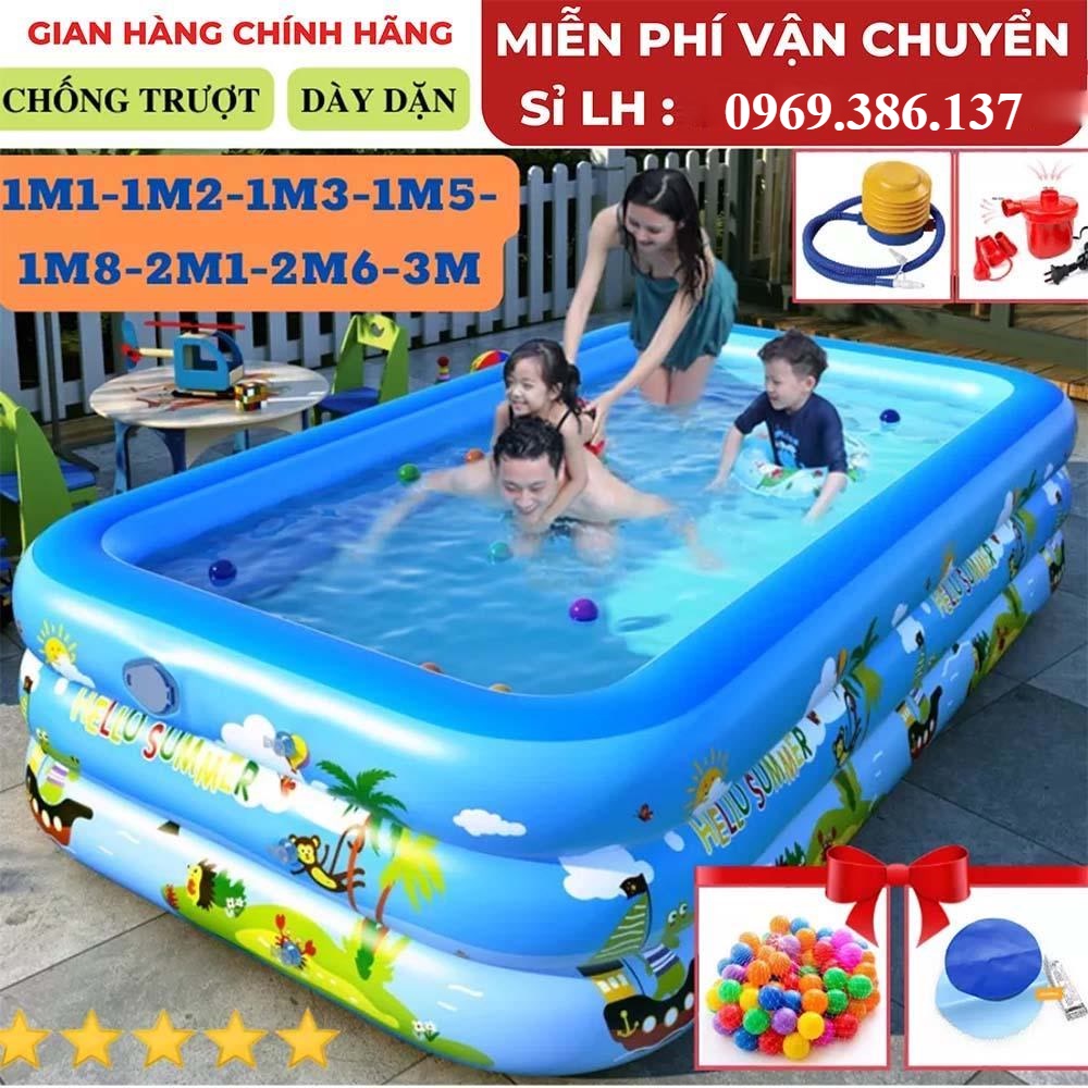 [TẶNG BƠM ĐIỆN] HỒ BƠI cho bé 3 tầng loại 3M, 2M6, 2m1 và 1m8,1M5 ... Bể bơi 3 tầng, đáy 2 lớp, chống trượt, An toàn