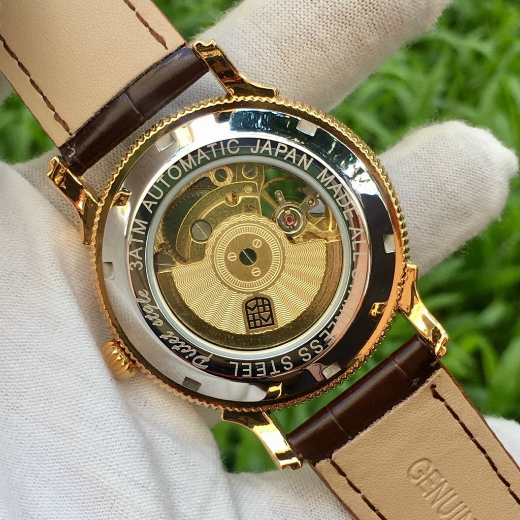 ⚡Ảnh Thật⚡Đồng Hồ Cơ Nam Automatic Dây Da Cao Cấp, Lộ Máy, Mặt Hình Trâu Vàng Thể Hiện Sự Sang Trọng Phú Quý