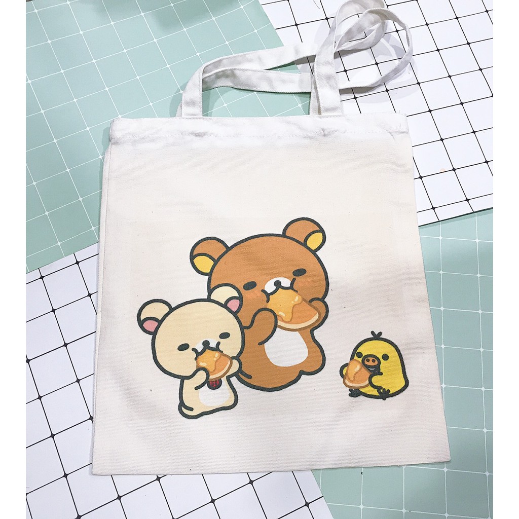 Túi tote usagyuuun bé đào TT11 gấu rilakkuma