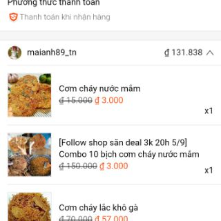 Combo 10 bịch cơm cháy nước mắm(09/01 NHẬP MÃ FSS09JAN HOÀN 20% TỐI ĐA 20.000 XU)
