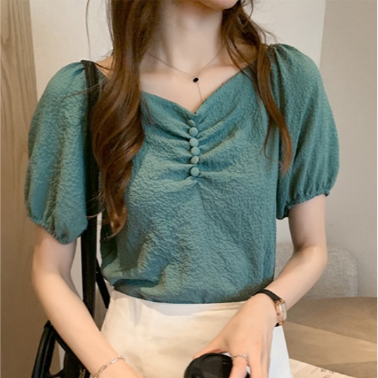 B&amp;G Áo Sơ Mi Tay Ngắn Dáng Rộng Chất Liệu chiffon Màu Trắng Thời Trang Quyến Rũ Cho Nữ Áo phông Nữ JL-TX-155