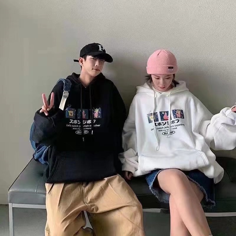 Áo hoodie tay dài dáng rộng in họa tiết hoạt hình phong cách nhật bản thời trang cho nam và nữ size m-3xl