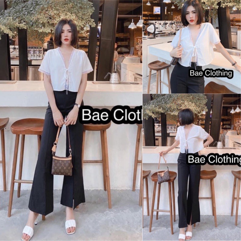 ÁO NONE TOP CROPTOP VÀ QUẦN JACKI PANTS- áo chất lụa ko nhăn phối ren , quần cotton lạnh cao cấp dày dặn đứng from