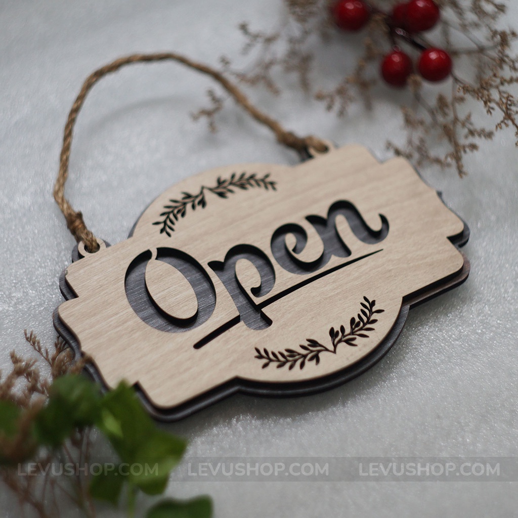 Biển hiệu Gỗ decor Open Closed 2 mặt LEVU-BG13 treo cửa trang trí cửa hàng
