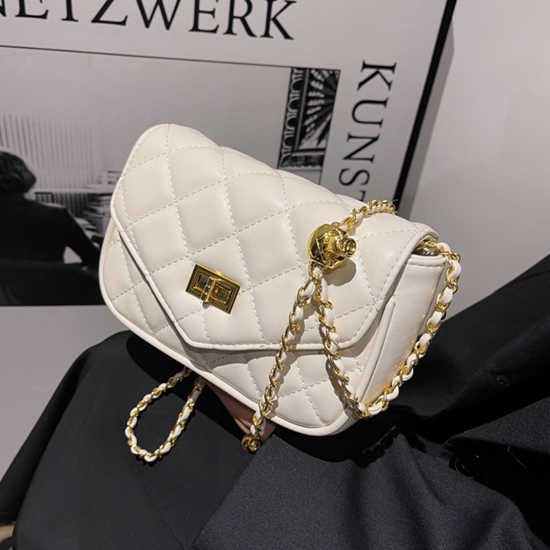 Túi Đeo Chéo Hình Vuông Cỡ Nhỏ Màu Đen Phối Dây Xích Thời Trang Cho Nữ