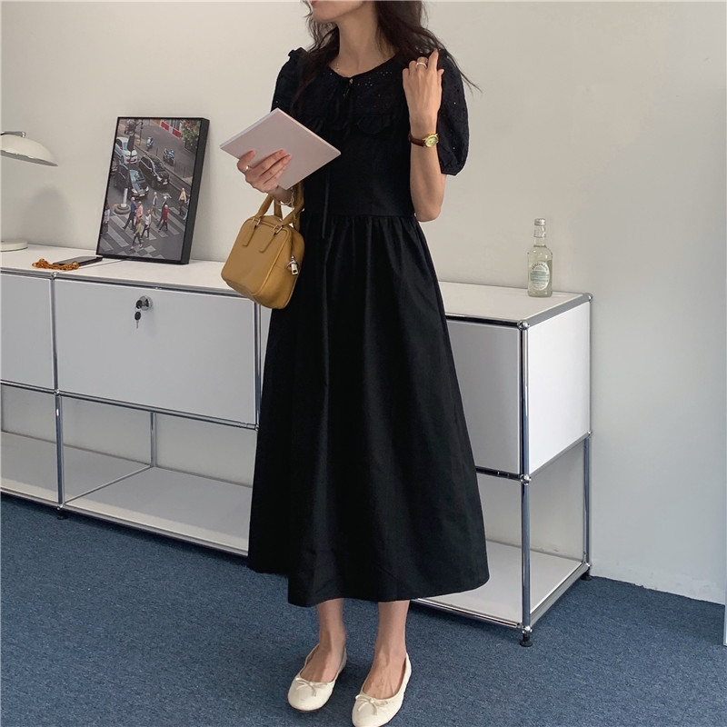 Đầm Tay Ngắn Thêu Họa Tiết Thanh Lịch Phong Cách Hàn Quốc 43181