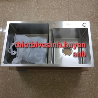 (GIÁ XƯỞNG) Chậu rửa bát 8245 sứ 304 2 hố cân/lệch .Tặng bộ xả.⁹99