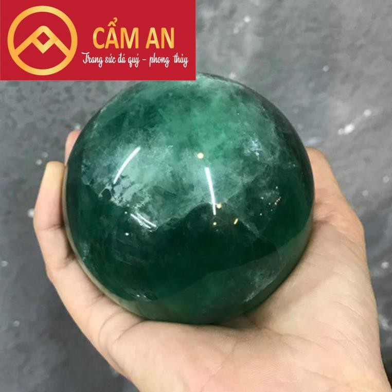 Quả Cầu Đá Fluorite thiên nhiên xanh lục - Tặng Kèm Đế Gỗ