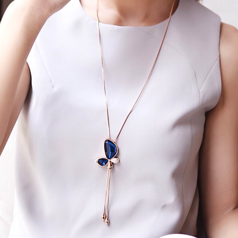 Vòng cổ dài Etrendy mặt tua rua bươm bướm pha lê cổ điển thời trang nữ