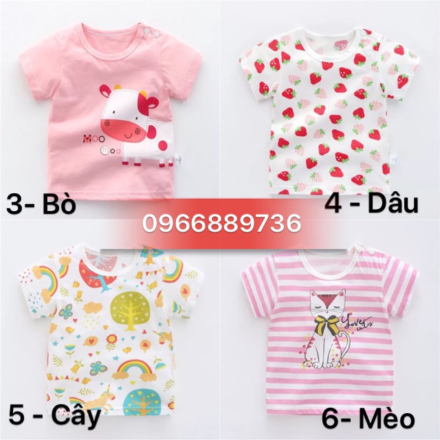 Áo phông cộc tay bé gái chất cotton trơn hoặc cotton thông hơi nhiều hình xinh xắn, đáng yêu- mẫu mới